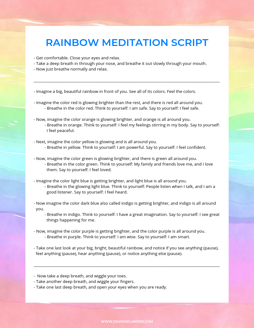 Rainbow Meditation Script for building character and strengthening inner qualities for kids.